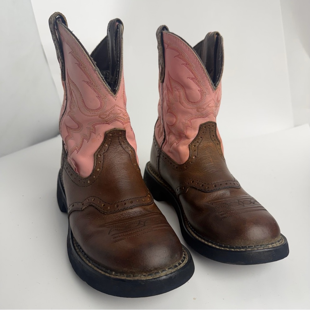 Justin Gypsy L9901 Women’s 7 B Brown Pink Leather Western Cowgirl Cowboy Boots
